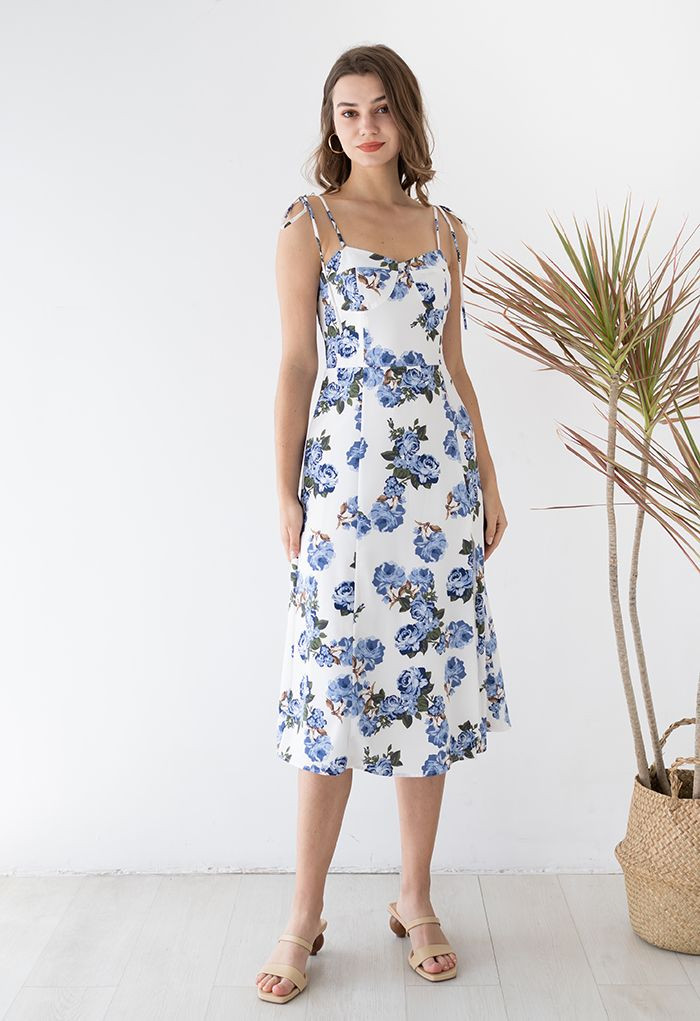 Classy Blue Peony Printed Cami Dress | Chicwish