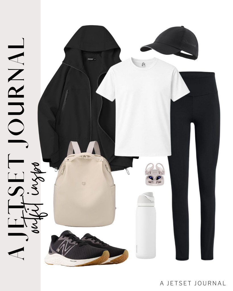 Are you ready for our final athleisure look? Pair your leggings with a plain T-shirt and a black hooded jacket. A black cap and sneakers will effortlessly complement this outfit. Don't forget a mini nylon backpack for your essentials, like your PocBuds Bluetooth headphones. 

 #LTKSeasonal #LTKSaleAlert #LTKTravel