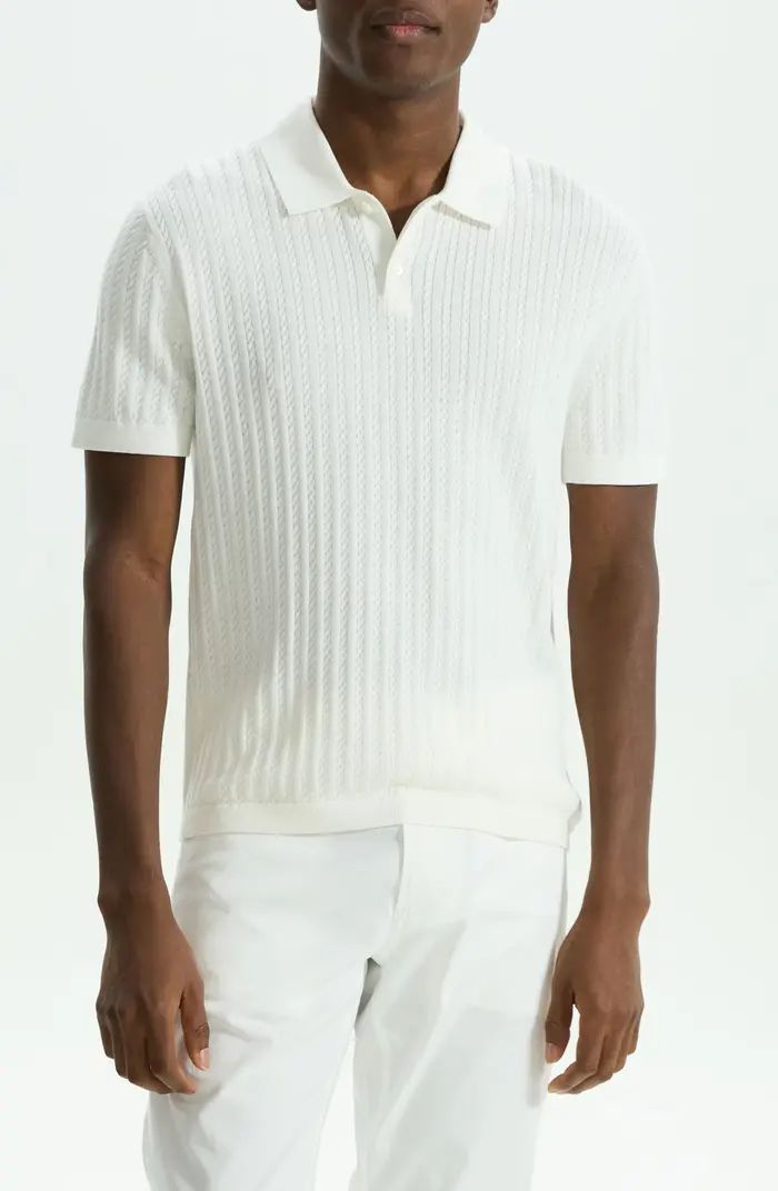 Theory Cable Short Sleeve Cotton Blend Polo Sweater | Nordstrom | Nordstrom
