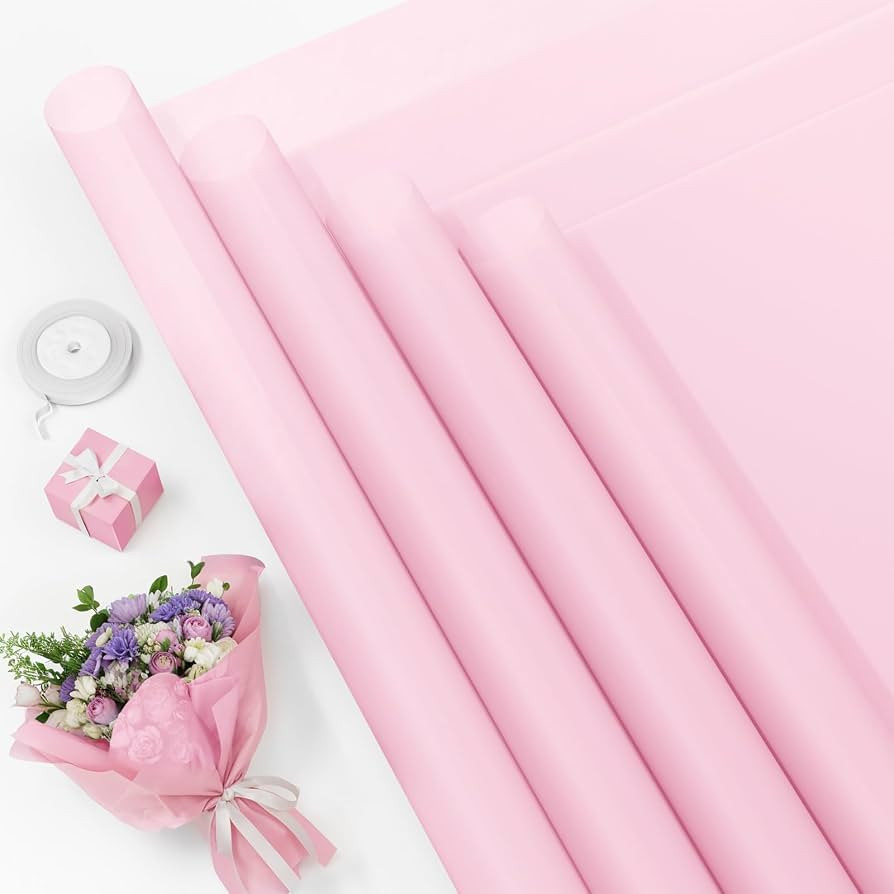YTDEK Flower Wrapping Paper 20 Sheets Light Pink Floral Bouquet Wrapping Paper with Ribbon for Fl... | Amazon (US)