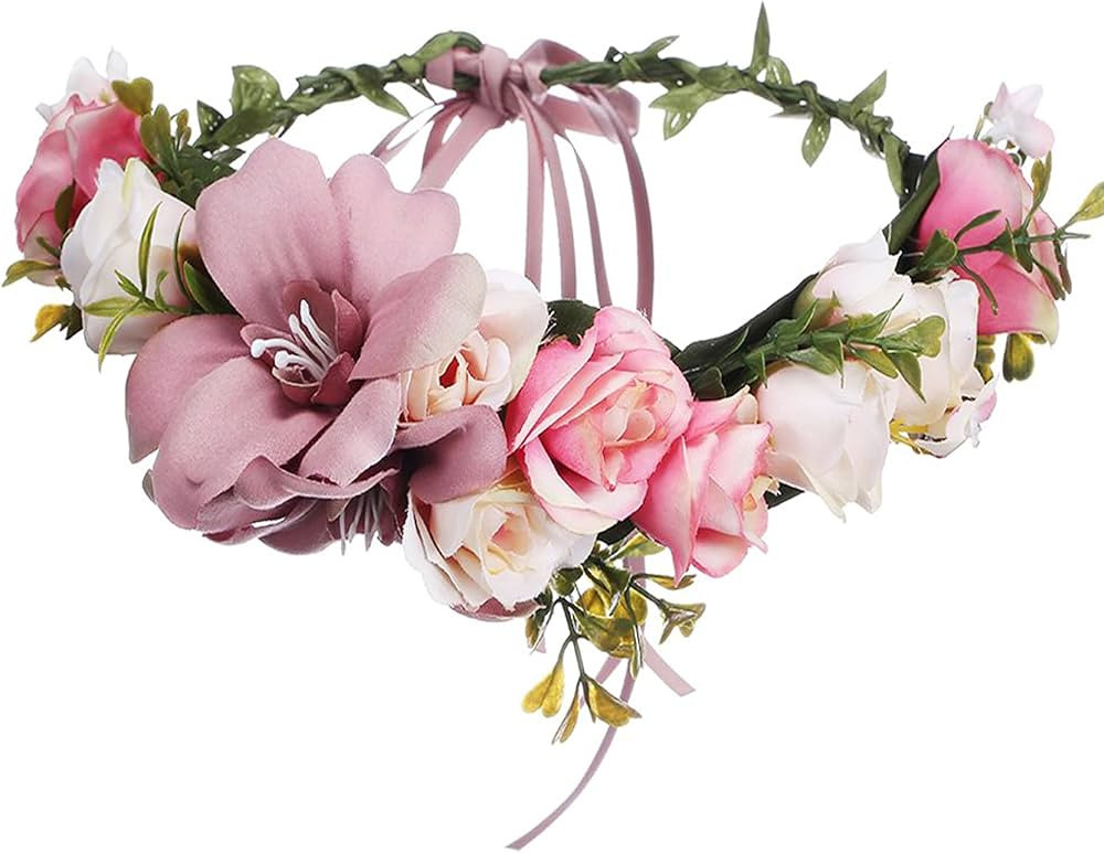 KalluliCC Champagne Flower Headband Floral Crown，Flower Crowns for Women, Flower Crown for Girl... | Amazon (CA)