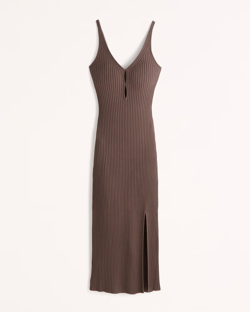 Elevated Knit Keyhole Midi Dress Brown Dress Dresses Wedding Guest Dress Abercrombie Dress | Abercrombie & Fitch (US)