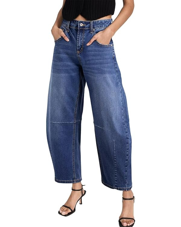 Sidefeel Women's Barrel Jeans Wide Leg Vintage Mid Rise Y2k Baggy Boyfriend Ankle Denim Pants | Amazon (US)