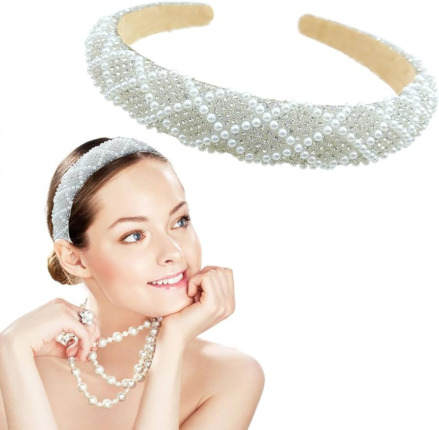 Crystal Rhinestone Headbands Velvet Padded Wide Headwear, Bling Hairbands Non-slip Hard Headbands... | Amazon (UK)