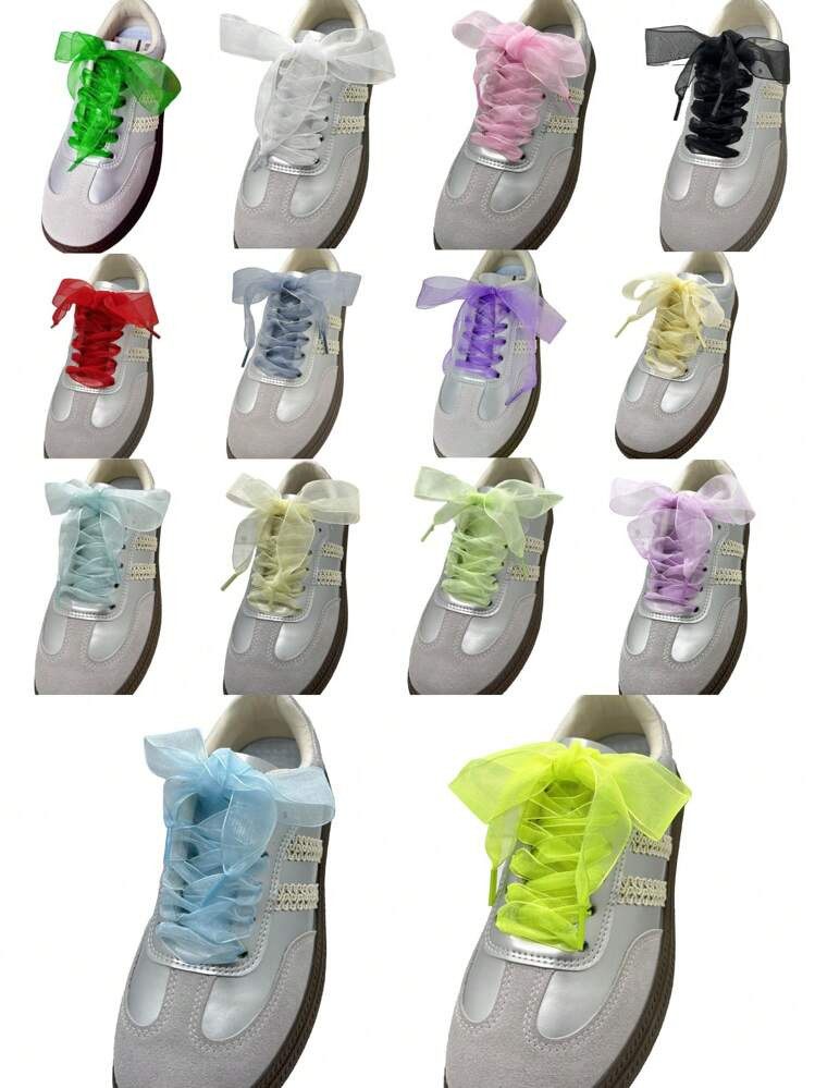 1 Pair Wider Transparent Chiffon Shoelaces With Big Satin Bow, Fashion Comfortable Casual Shoes L... | SHEIN