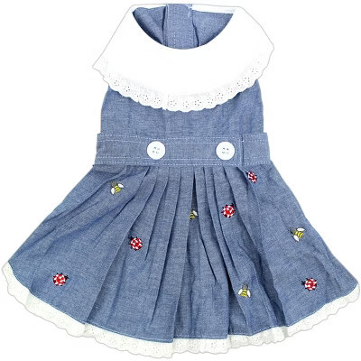 Parisian Pet 'Prairie Dress' for Dogs and Cats, Floral Design, Comfortable Lightweight Outfit, Denim & White  XS | Target