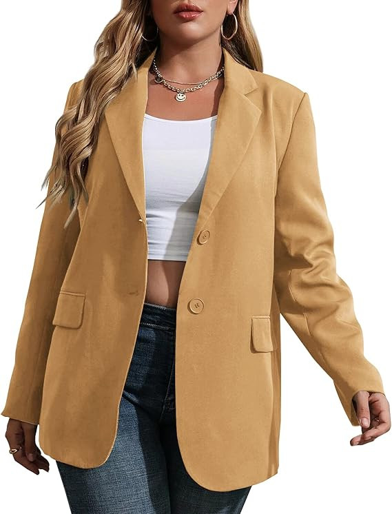 Womens Plus Size Casual Blazer Jackets Long Sleeve Open Front Buttons Work Office Lapel Blazers w... | Amazon (US)