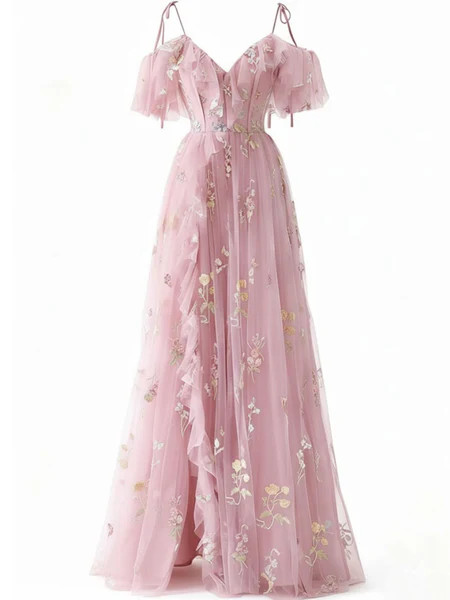 1970s Slip Floral Embroidered Mesh Slit Dress | Retro Stage