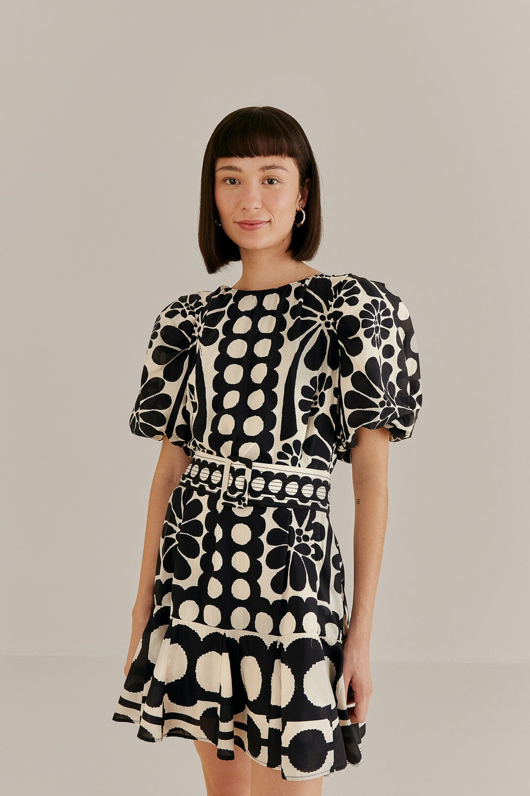Black Palermo Puff Sleeve Mini Dress | FarmRio (US)