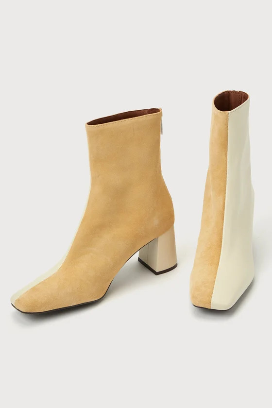 Tabatha Cream Combo Suede Leather Two-Tone Booties | Lulus (US)