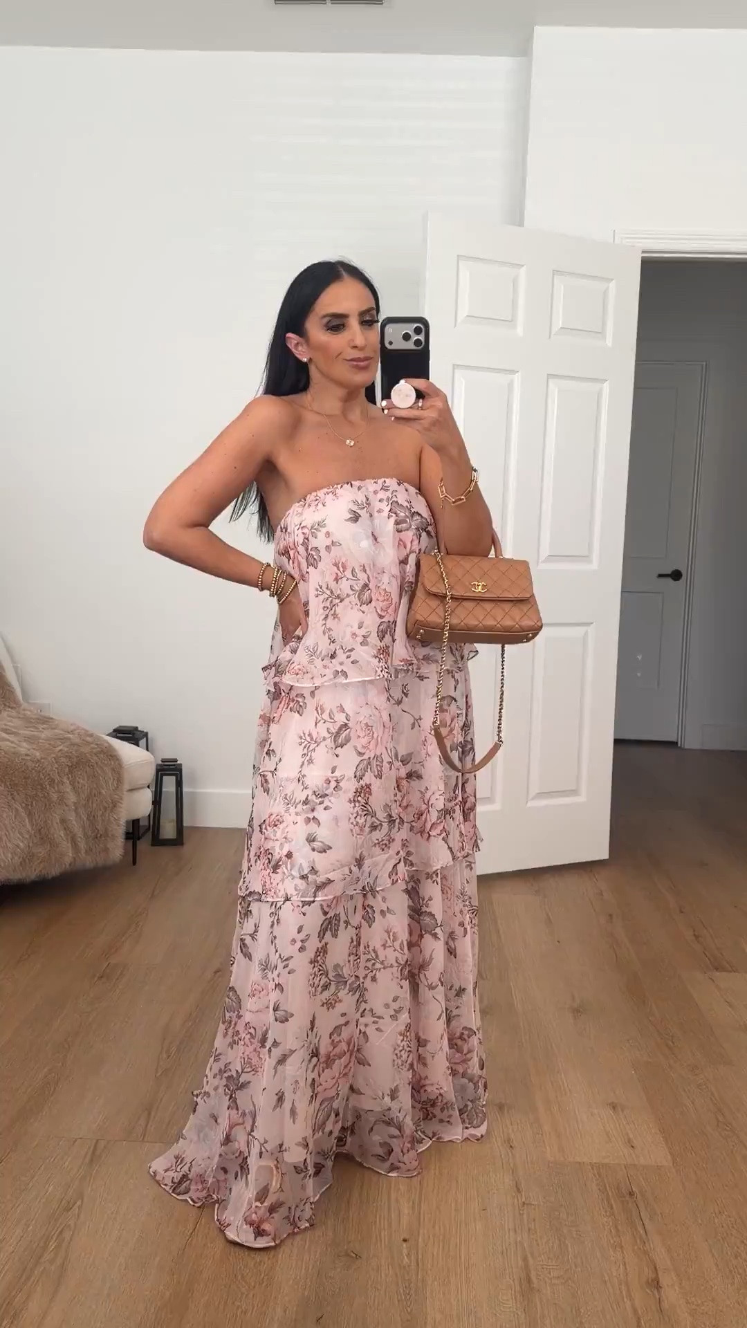 25% off 
Petal and pup bloom tiered strapless maxi dress wearing size small