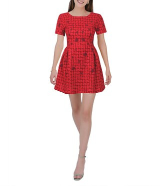 Samantha Tweed Embroidered Scoop Neck Cap Sleeve A-line Mini Dress | Dillard's