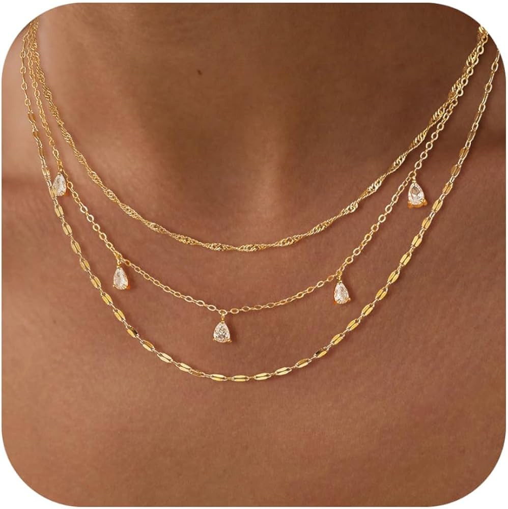 Layered Necklaces for Women, Dainty Gold Necklace Stack 14k Gold Plated Layering Cubic Zirconia C... | Amazon (US)