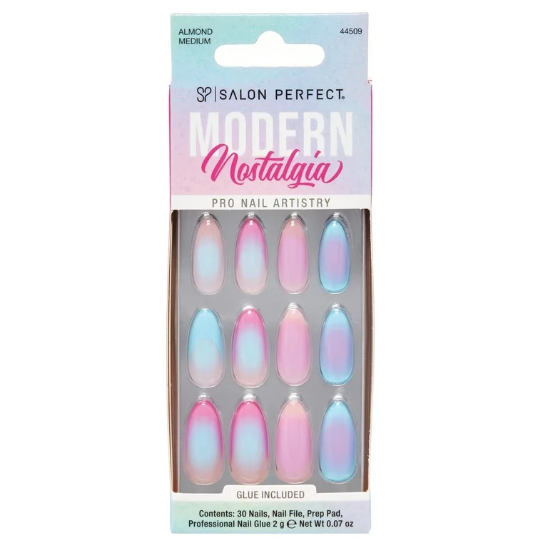 Salon Perfect Artificial Fake Press On Nails, 473 Modern Nostalgia, Aura French, Medium Almond, F... | Walmart (US)