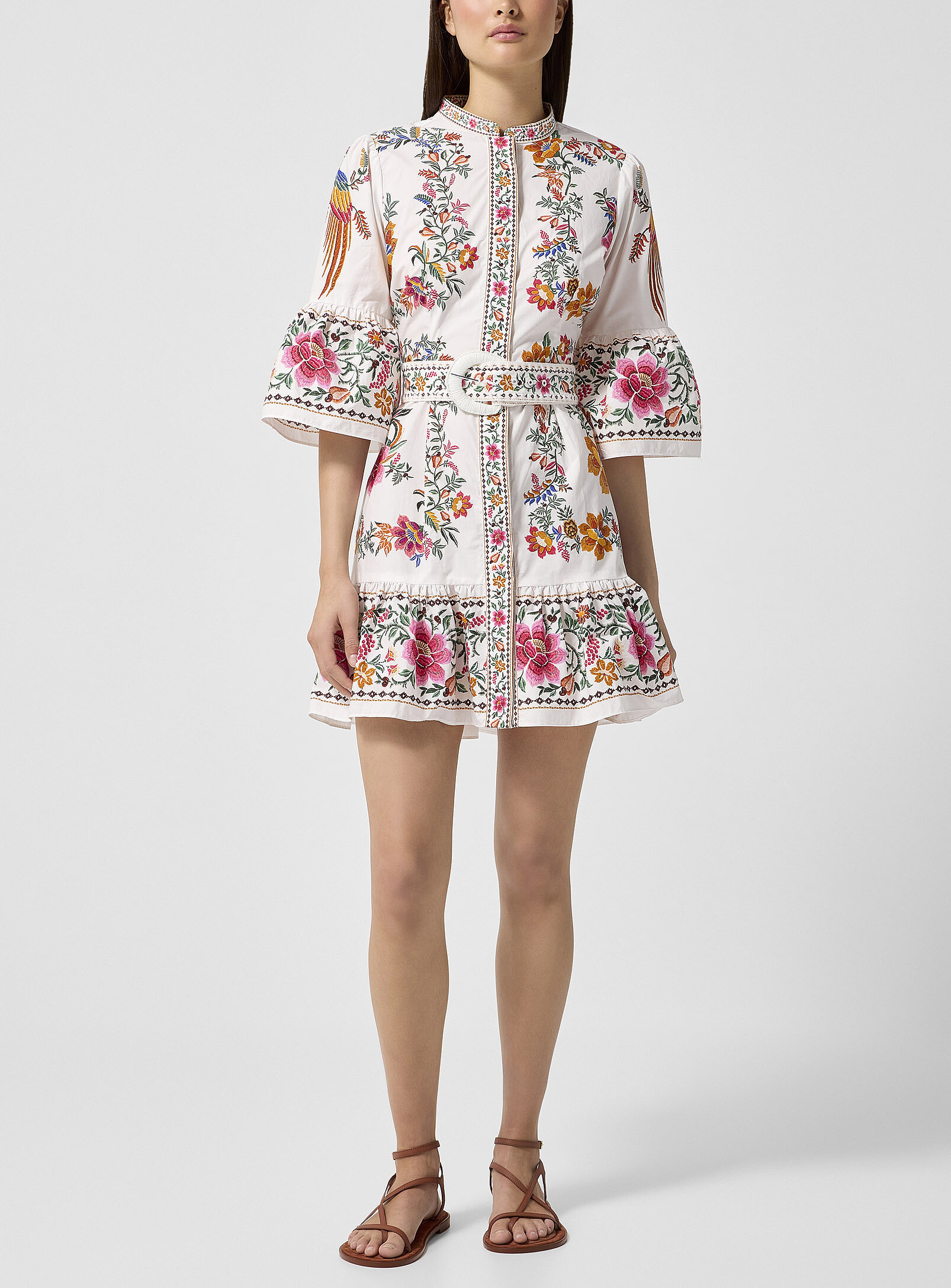 Farm Rio - Delicate Forest embroidered poplin mini dress (Women, White, SMALL) | Simons