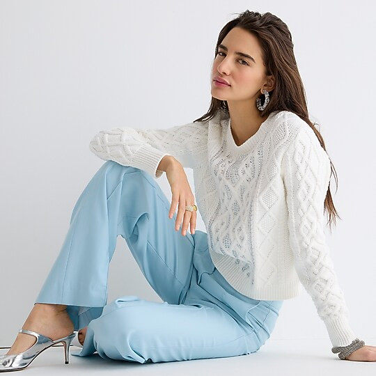 Cable-knit crewneck sweater with crystals | J. Crew US