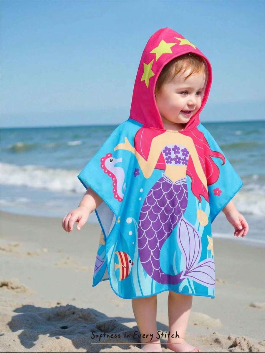 Cozy Pixies Baby Girl Loose Cute Ocean Animal Print Hooded Cover-Up, Suitable For Beach Vacation,... | SHEIN