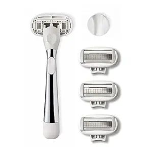 Flamingo 5-Blade Razors for Women - 1 Razor Handle + 4 5-Blade Refills + 1 Shower Holder - Chrome | Amazon (US)