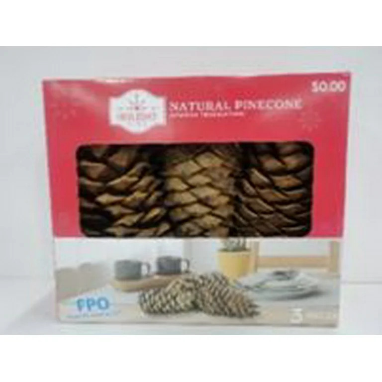 Natural Pinecones Christmas Tabletop Decorations, Brown, 8", 3 Count, by Holiday Time | Walmart (US)