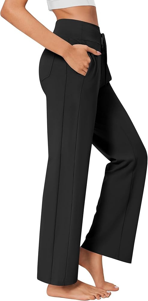 PINSPARK Wide Leg Yoga Pants Women High Waisted Workout Pants UPF 50+ Drawstring Sweatpants with ... | Amazon (US)