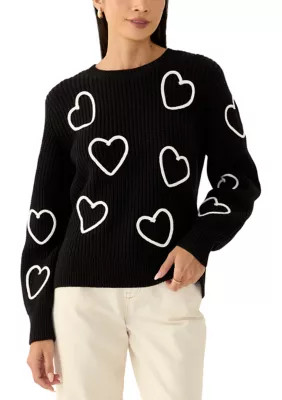 Crown & Ivy Women's Petite Stitched Heart Sweater, PS | Belk