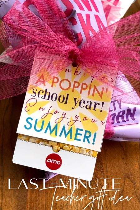 Last minute teacher gift idea! Boom Chicka pop, popcorn and an AMC gift card tied with tulle with my free printable gift tags found at www.thisisourbliss.com! 💝🍿

Linked my floral, graphic tee from the reel as well 🌺

#LTKparties #LTKkids #LTKfindsunder50