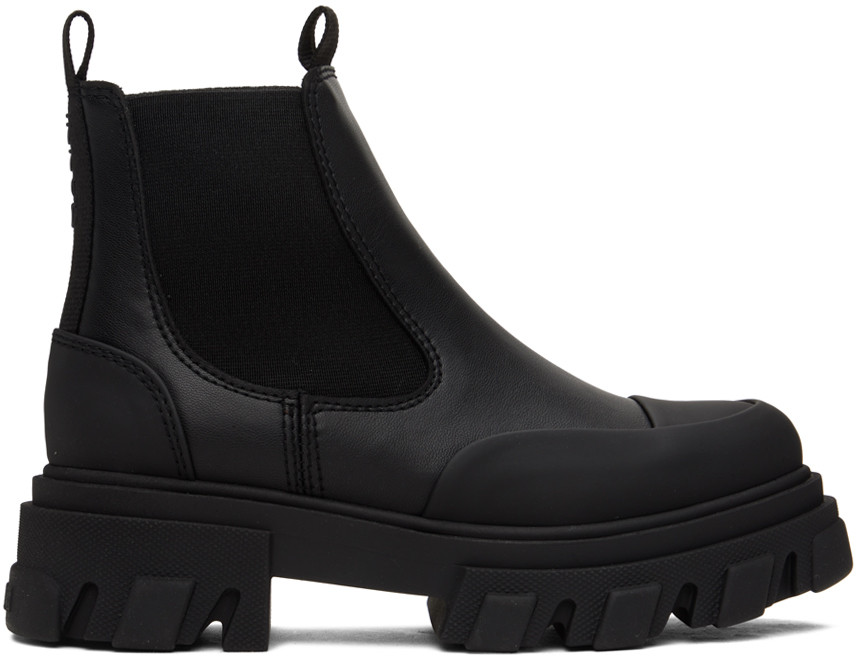 GANNI Black Cleated Low Chelsea Boots | SSENSE
