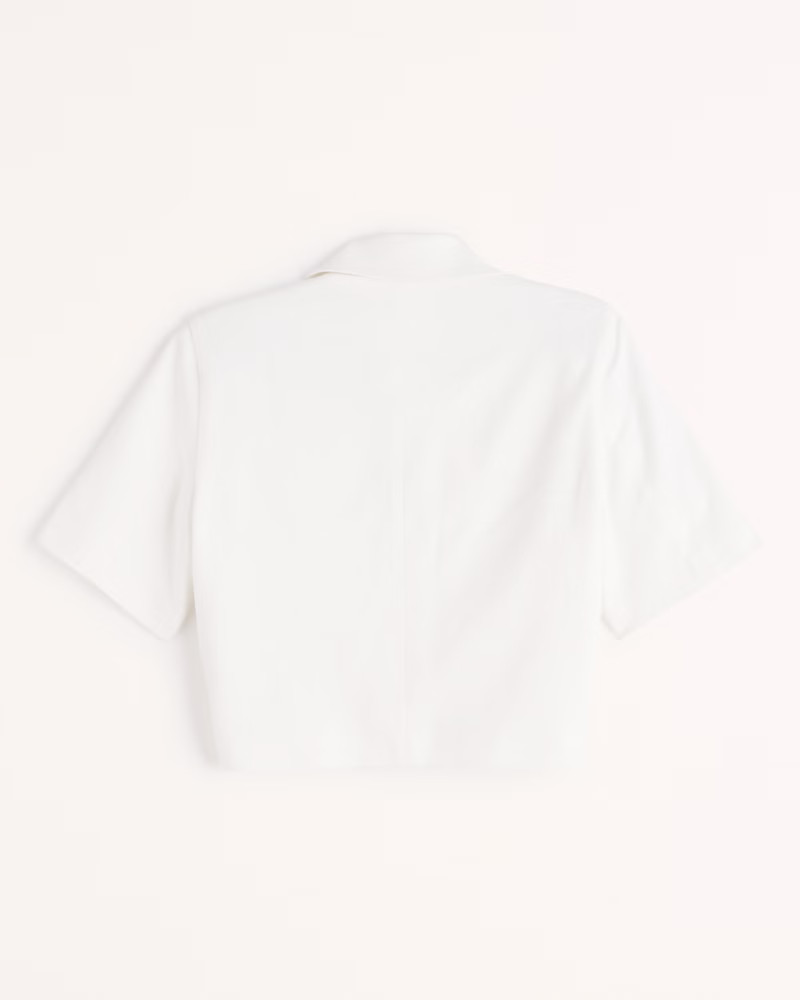 Linen-Blend Short-Sleeve Cropped Blazer | Abercrombie & Fitch (US)