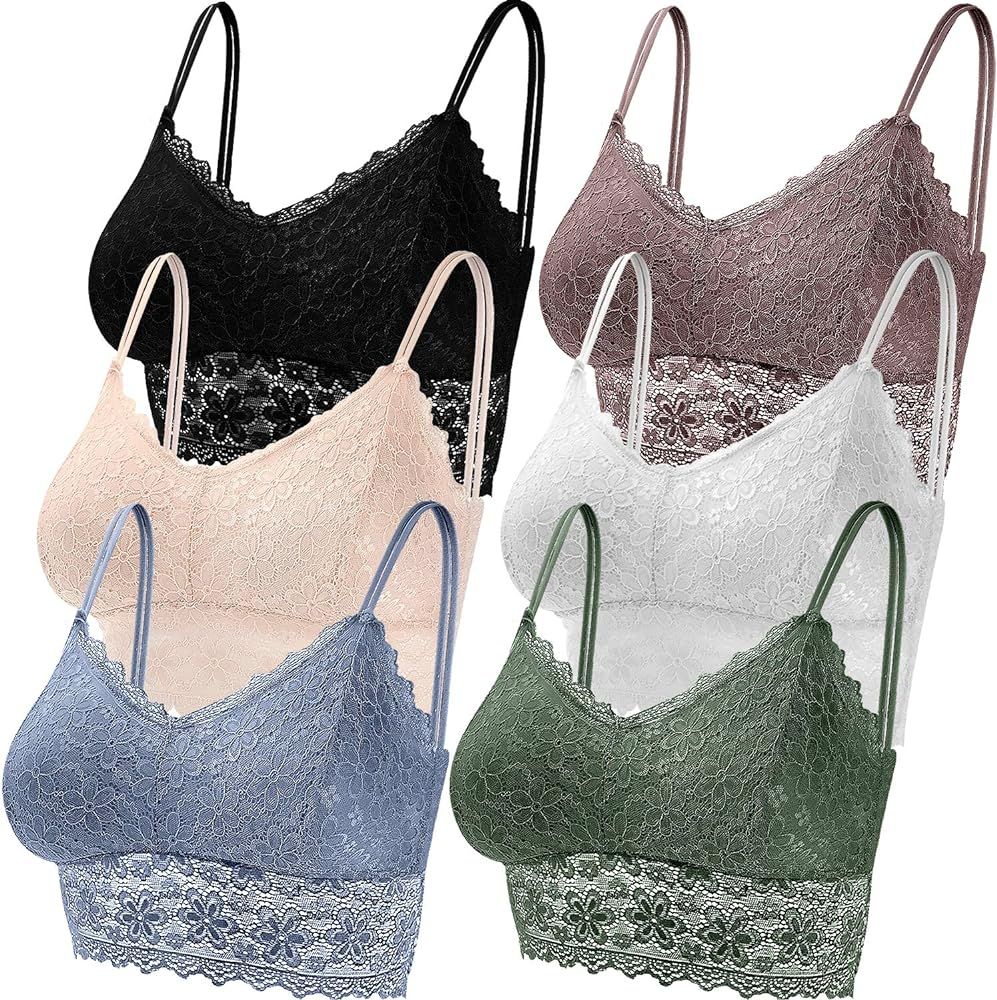 Duufin 6 Pieces Lace Bralettes for Women with Straps and Removable Pads | Amazon (US)