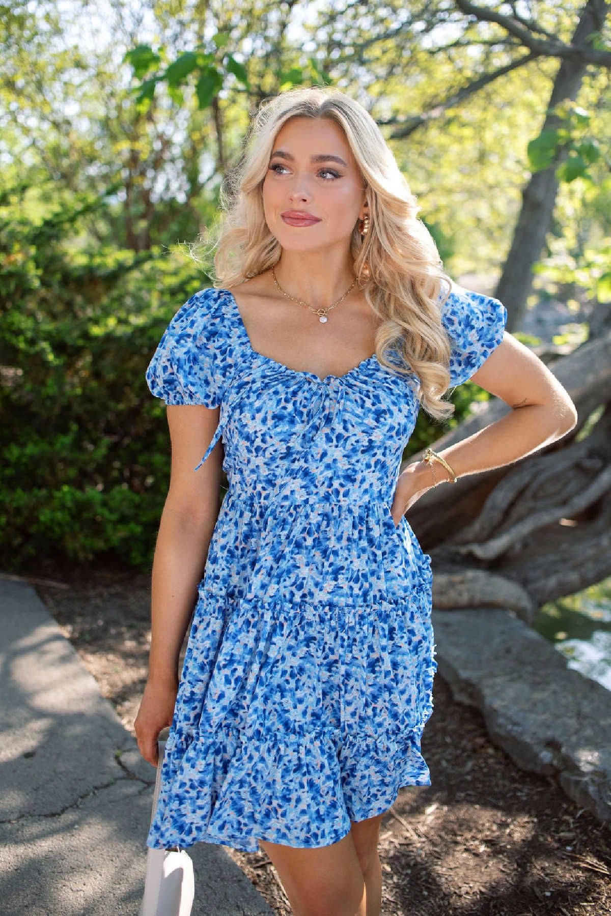 Blue Print Puff Sleeve Tiered Mini Dress | Magnolia Boutique