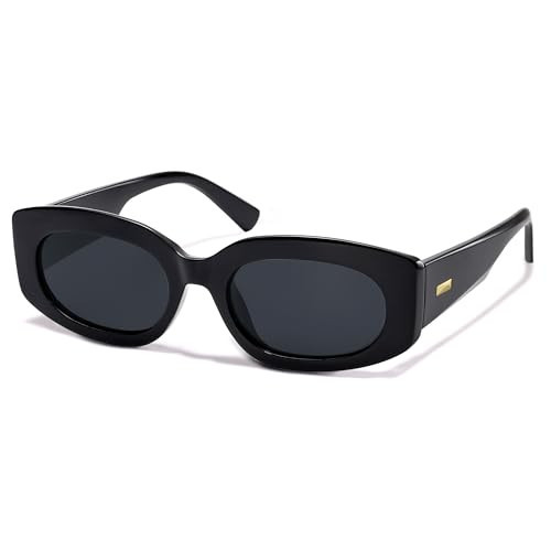 SOJOS Retro Oval Polarized Sunglasses Womens Trendy Sun Glasses Vintage Shades UV400 SJ2386 Black/Grey Lens | Amazon (US)