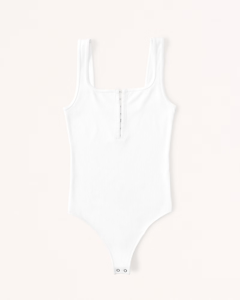 Seamless Rib Fabric Hook-and-Eye Henley Bodysuit | Abercrombie & Fitch (US)