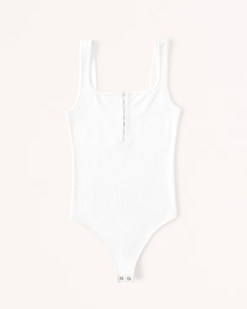 Seamless Rib Fabric Hook-and-Eye Henley Bodysuit | Abercrombie & Fitch (US)