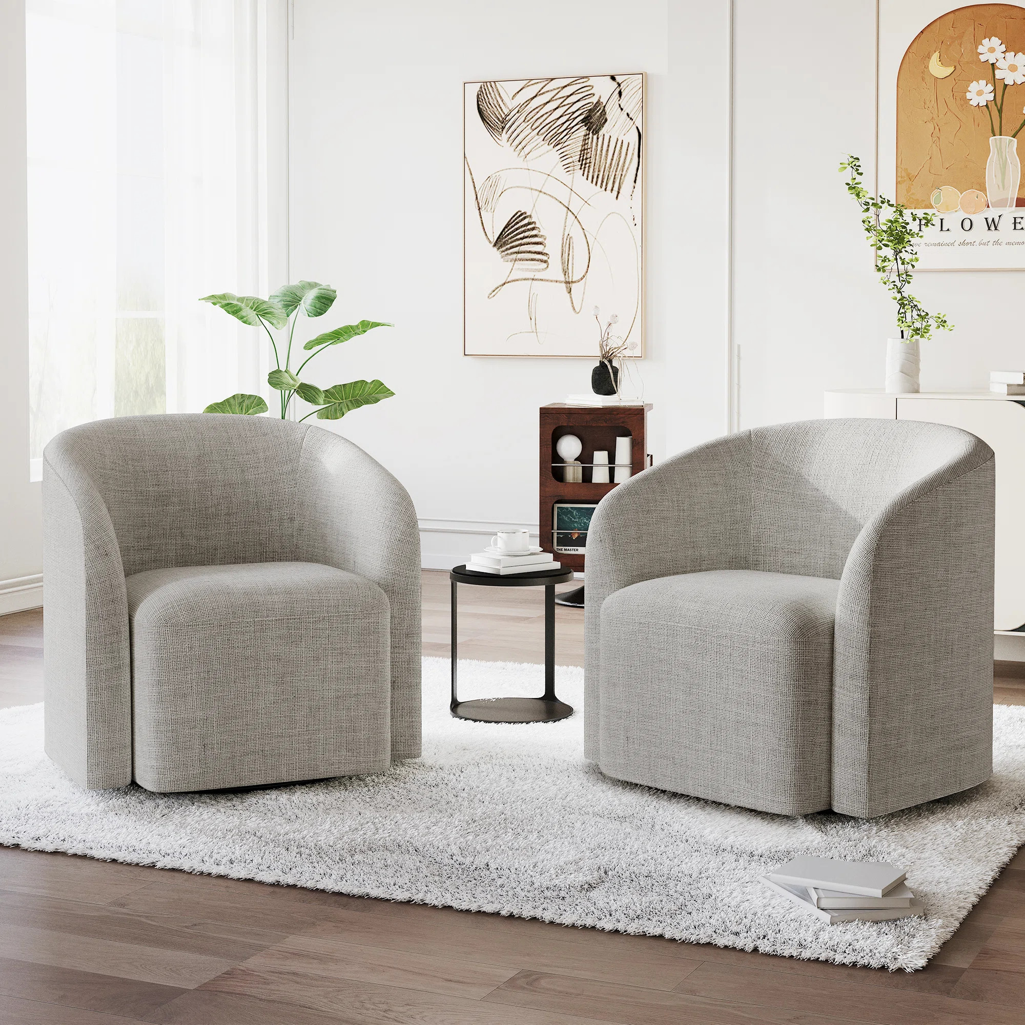 29" Wide Upholstered Swivel Barrel Chair - 360° Rotation, No Assembly Required (Set of 2) | Wayfair North America