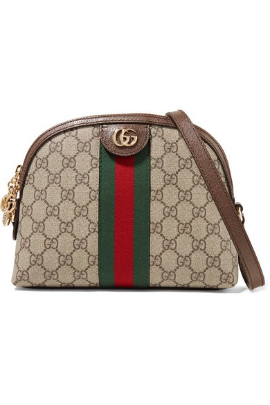 Gucci - Ophidia Leather-trimmed Printed Coated-canvas Shoulder Bag - Brown | NET-A-PORTER (US)