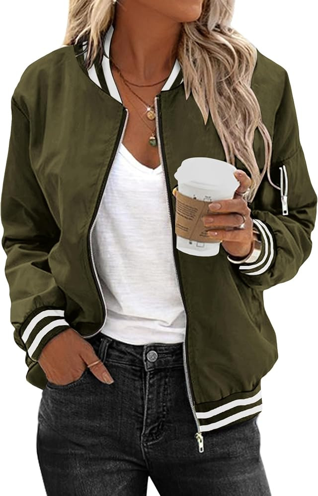 Zeagoo Women's Bomber Jacket Casual Coat Zip Up Spring Fall Clothes with Pockets S-XXL | Amazon (US)