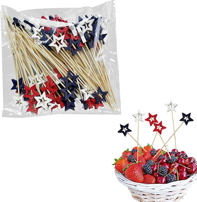 Amazon.com: 100Pcs Patriotic Star Cocktail Picks, 4.7" Red White Blue Bamboo Toothpicks for Appet... | Amazon (US)