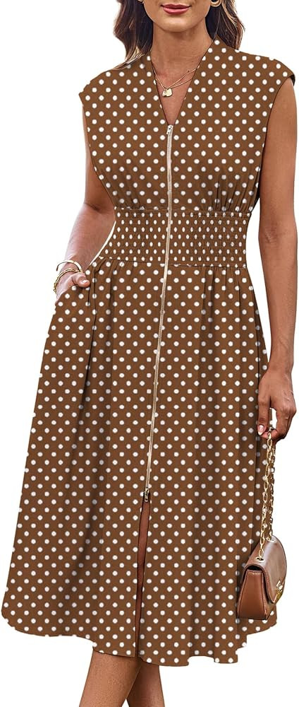 GRACE KARIN Womens Summer Casual Dress, Business Office Work Dresses, Cap Sleeve Zipper Front Flo... | Amazon (US)