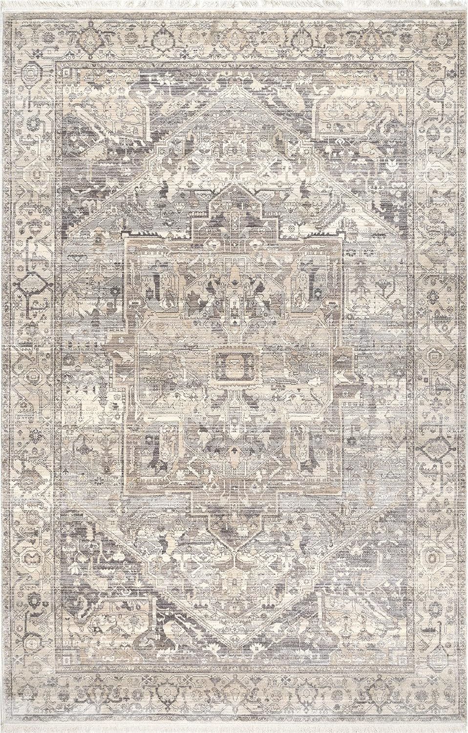 nuLOOM Ethel Medallion Fringe Accent Rug, 2' x 3', Silver | Amazon (US)