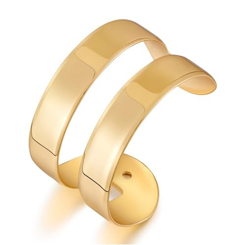 CUFELMU Gold Open Cuff Bangle Bracelet for Women Smooth Polished Chunky Wide Bracelet | Amazon (US)