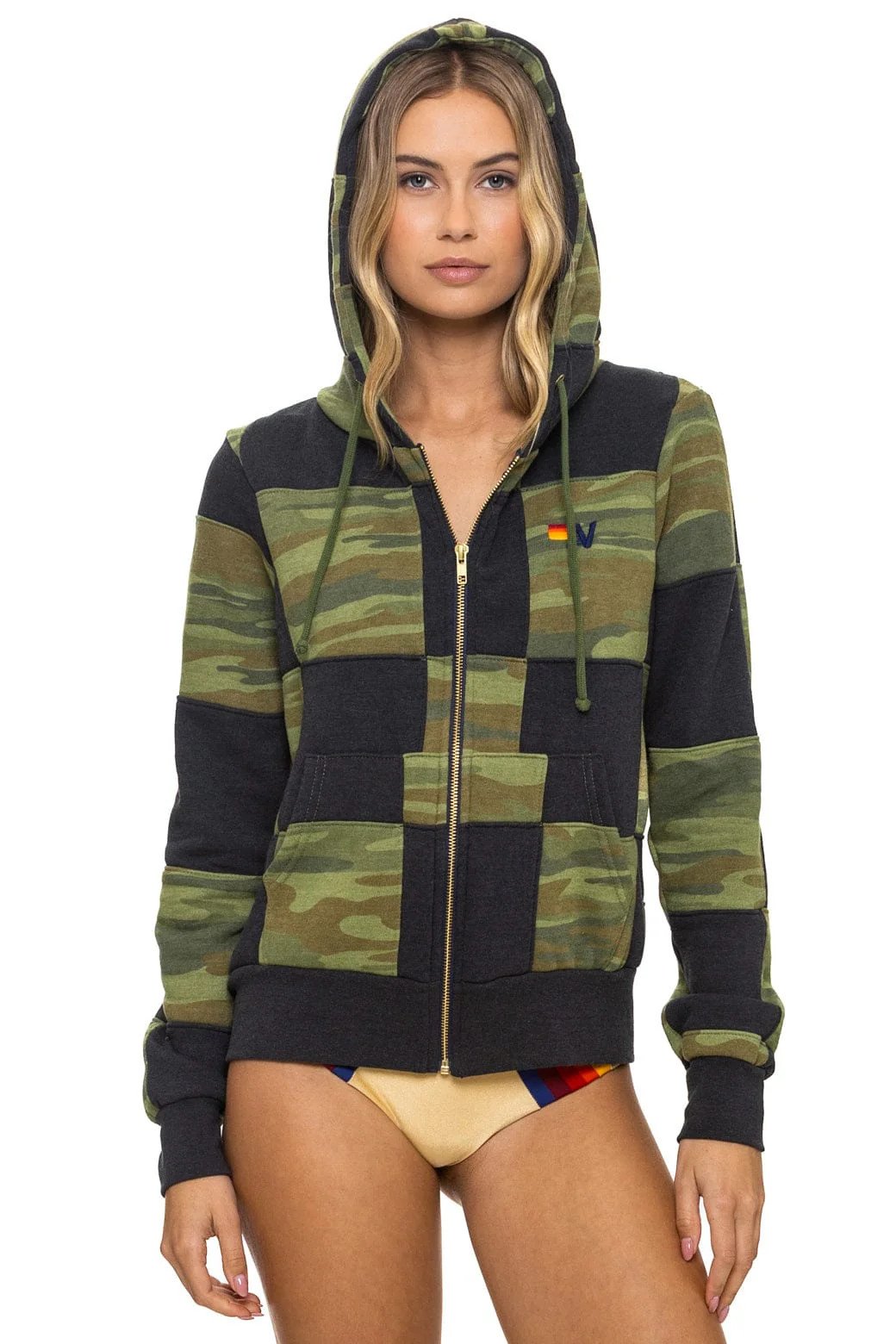 CHECK QUILT ZIP HOODIE - SMOKE // CAMO | Aviator Nation