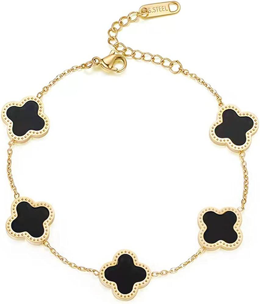 Bracelets Fashion for Women Girls Adjustable Bracelet Cute Plated 18K Gold Lucky Clover Bracelets Wo | Amazon (US)