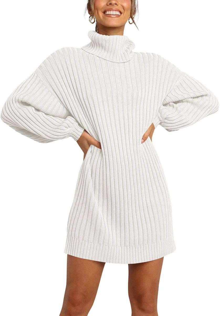 MILLCHIC Women Oversized Turtleneck Long Sleeve Sweater Dress Casual Loose Knit Pullover Dresses | Amazon (US)