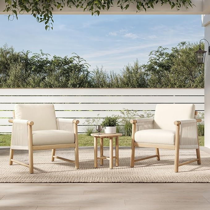 CHITA 3 Pieces Boho Patio Rattan Bistro Set, Outdoor Wicker Chairs & Side Table Set with Acacia W... | Amazon (US)