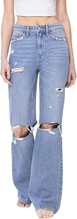 Flying Monkey Super High Rise 90's Vintage Flare Jeans Medium Blue F5312-32 | Amazon (US)