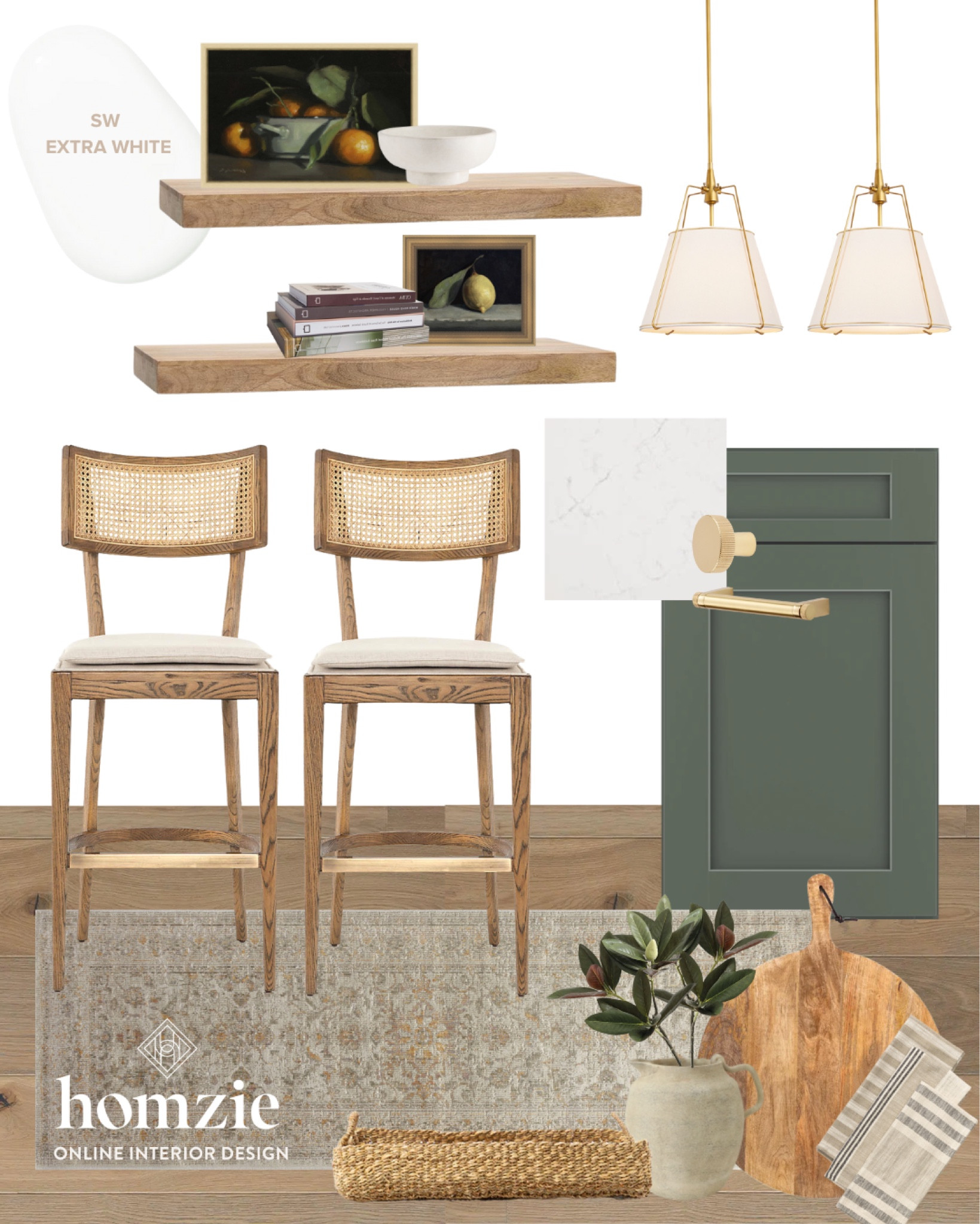 Modern classic kitchen, kitchen decor, kitchen ideas, kitchen design, green kitchen, woven bar stool, wood bar stool, kitchen island pendant, pendants, white pendants, floating shelves, wood shelf, shelf styling decor, kitchen rug, kitchen runner

#modernclassickitchen #kitchen #kitchendecor #kitcheninspo #kitchendesign 

#LTKunder100 #LTKhome #LTKFind