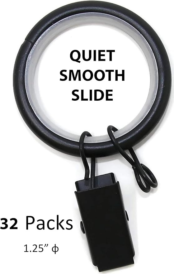 Urbanest 1.25" Quiet Smooth Drapery Curtain Rod Rings for 1" Rod with Clips, Eyelets and Nylon In... | Amazon (US)