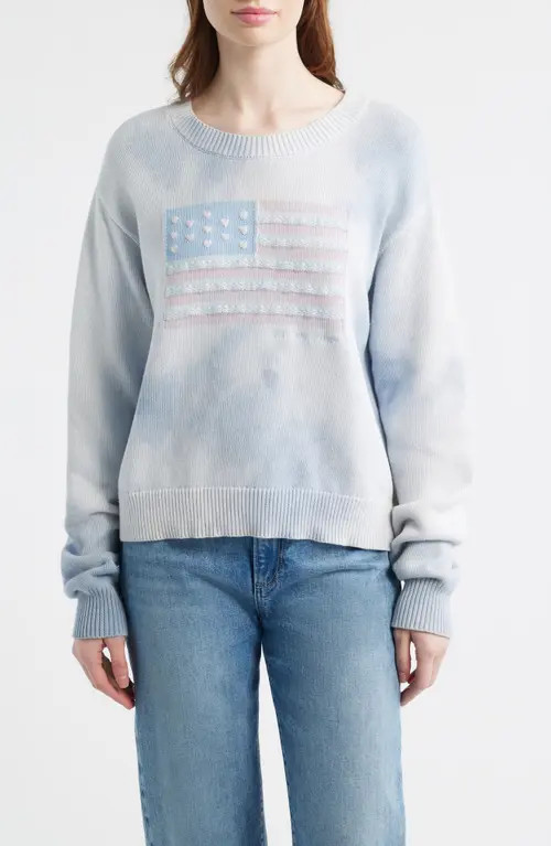 LoveShackFancy Ty Lace Flag Detail Cotton Sweater in Selvedge Sky at Nordstrom, Size Small | Nordstrom