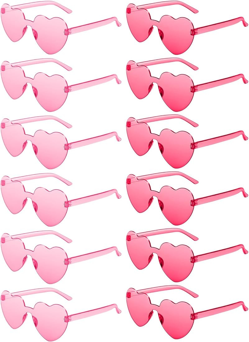 JDHXBMW 12 Pairs Heart Shaped Sunglasses Candy Color Rimless Fun Heart Sunglasses for Women Men P... | Amazon (US)