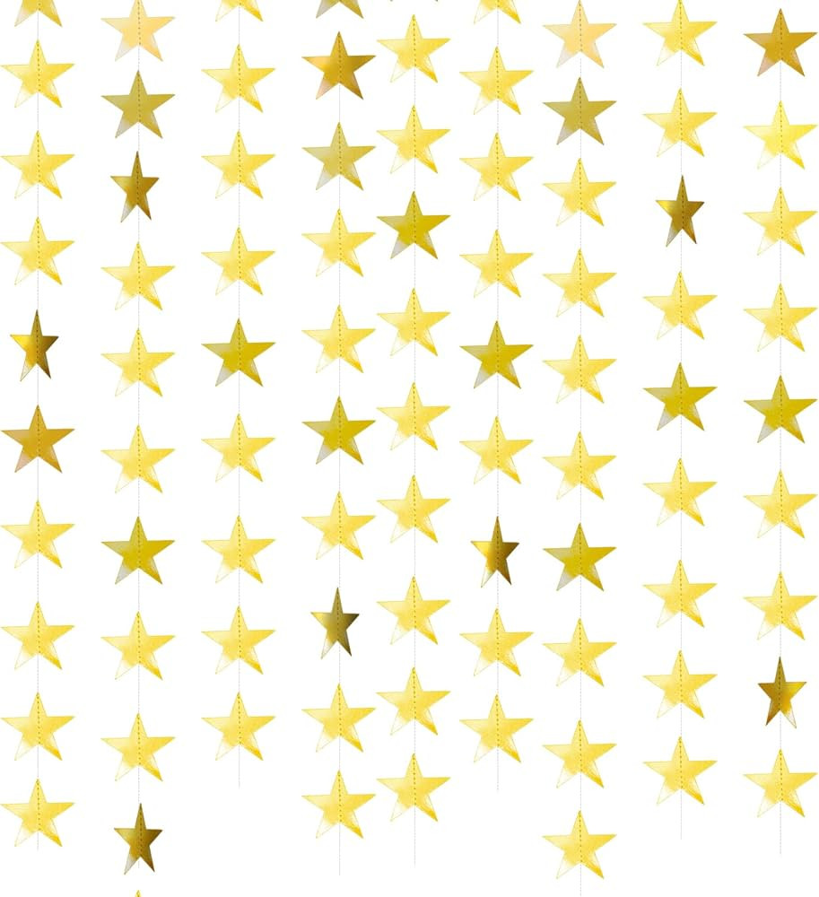Glitter Star Garland Banner Decor 130 Feet Gold Star Garland Hanging Bunting Banner Backdrop for ... | Amazon (US)